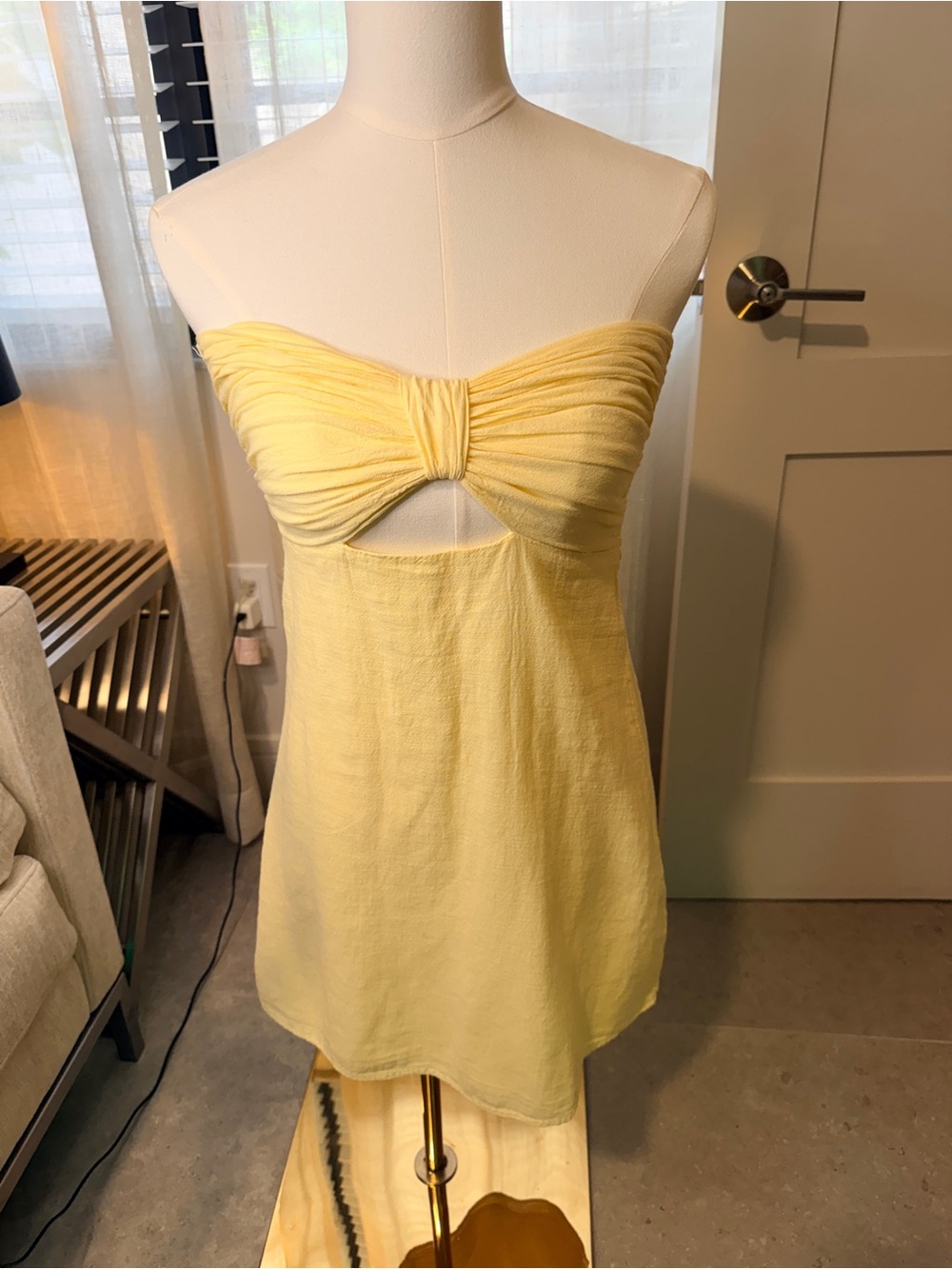 Blanco by Nature Butter Yellow Ruched Bust Mini Dress | Size S | Brand New